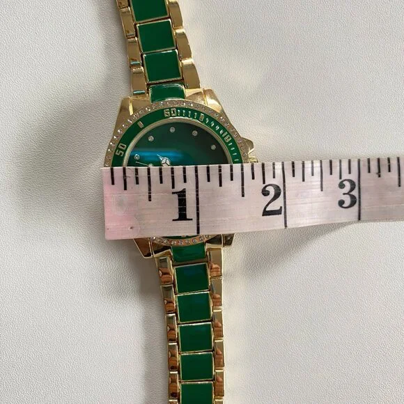 NIB Bebe Emerald Green & Gold Watch Earrings Locket Set - Picture 10 of 14